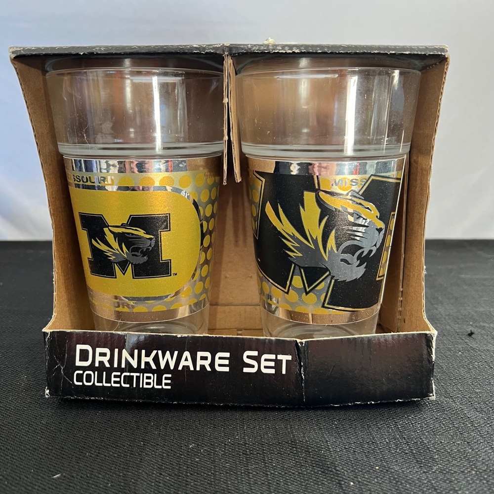 Missouri Tigers NCAA Drinkware Set 2pc Glass Metallic Emblem Mizzou